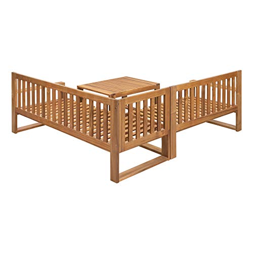 Yswh 3 Pieces Outdoor Patio Furniture Set, Acacia Wood Sectional Sofa Sets With Seat Cushions, Strong Wooden Frame Conversation Set With Slatted Tabletop Tea Table #TOP4
