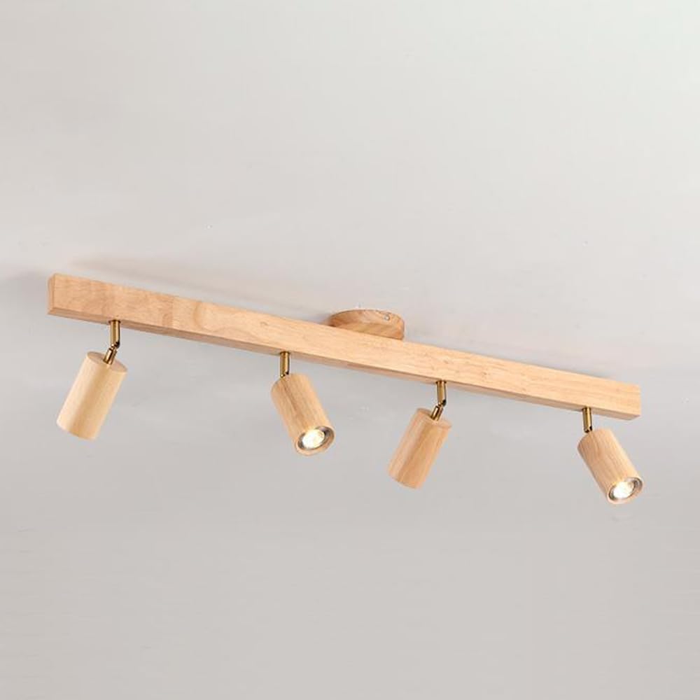 Adjustable LED Wood Spotlight - Modern Ceiling Light Fixture for Kitchen, Bedroom, Living Room, Bar(Wood Color,4-Light)