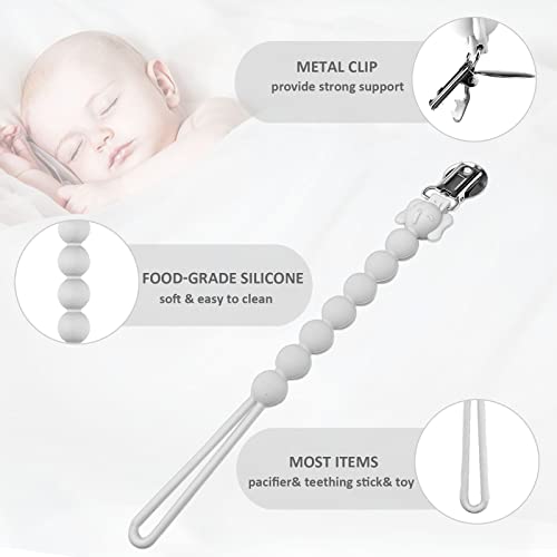 Image of 4Pcs Pacifier Clip, Silicone Pacifier Clip for Boys Girls, Flexible One-Piece Pacifier Holder Clip with Wooden Clips, Baby Shower and Birthday Gift