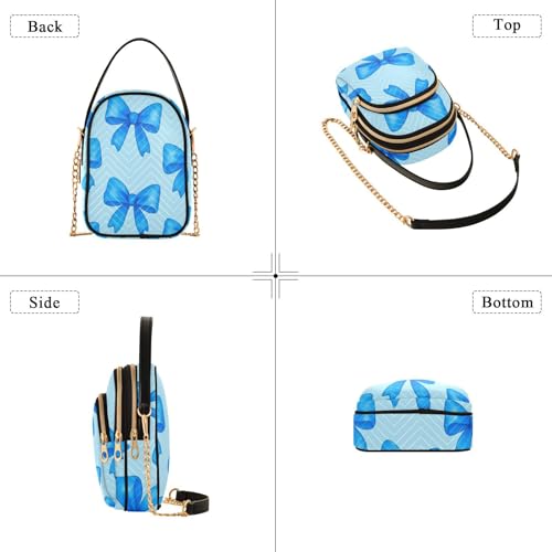 Blue Bows Shoulder Bags for Women Retro Classic Handbag Purse Small Purses with Chain4