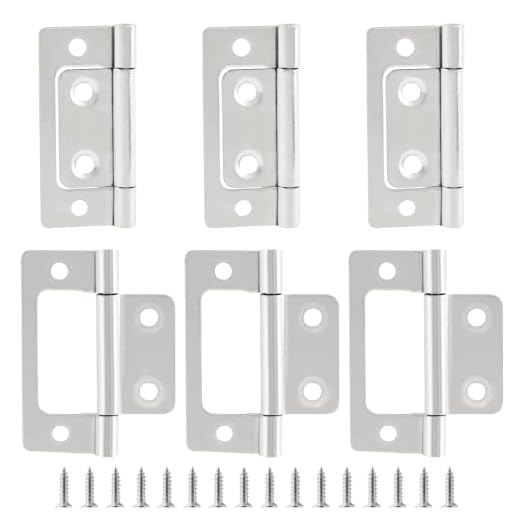 Biaungdo 6 Pcs Non-Mortise Door Hinges, 2 inch x 1 inch Bifold Butt Cabinet Hinges Vintage Furniture Hardware Antique Door Hinge with Screws for Door, Windows, Cabinet, Cupboard(White Nickel)