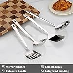 Stainless Steel Kitchen Utensils Set, 4-Piece – Slotted Turner, Solid Turner, Skimmer & Ladle – Rust-Resistant, Long Handle, Hanging Loop, Dishwasher Safe – Everyday Cooking & Serving - Image 3