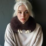 Asudaro Damen Flauschig Fellkragen Kunstfell Pelzkragen Schal 53cm Verdickte Winterschal Flauschig Plüsch Kunstpelz Pelzschal Wintermantel Kragen Nackenwärmer Warmer Fellkragen Schal Pelzkragen braun