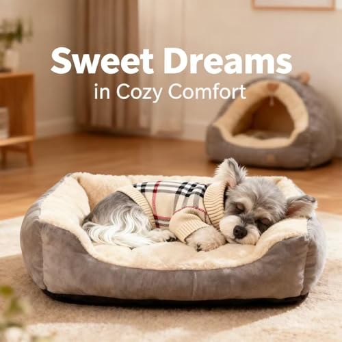 Image of Small /Medium Dog Sweater, Warm Dog Winter Coat w /Sleeves, Comfortable High Neck & Leash Hole, Premium Dog Clothes for Schnauzer-Best for Holidays, Daily Walks M Apricot