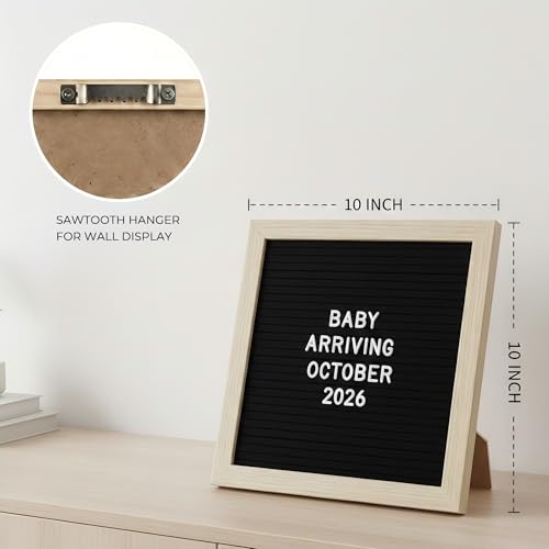 Image of Letter Board by Crystal Lemon, Felt Letter Board, 10x10 inches, Changeable Wooden Message Board Sign, Wood Frame, Wall Mount, with Display Stand (Black) by C Crystal Lemon | Pregnancy milestone display with wooden frame, wall mount or stand for nursery photos and keepsake moments