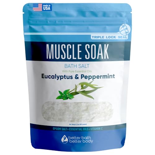 11 Best Bath Soaks for Sore Muscles: Relief That Works for Women Over 50 8 Muscle Soak Bath Salt 32 Ounces (2 Lbs) Epsom Salt with Natural Peppermint and Eucalyptus Essential Oils Plus Vitamin C in BPA Free Pouch with Easy Press Lock Seal Made in USA