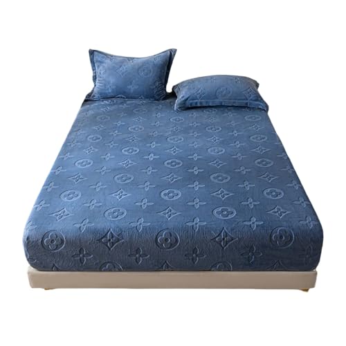 MTNBHH Sábana Ajustable de Terciopelo de Leche Espesa, Funda de colchón de Felpa con Borde elástico de 360°, sábana de Franela cálida de Invierno for un sueño Profundo.(Blue,150x200cm)