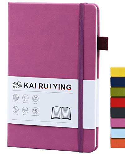 KaiRuiYing Lined Journal Notebook with Pen Holder, 160 Pages, 5.5'' × 8.6'' Medium Size A5-100 GSM Thick Paper, for Writing, Work, Office, Leather Hardcover