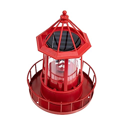 FUNOMOCYA Realistic Iron Solar Lighthouse for Garden Rotating Outdoor Solar Lights Lighthouse Shape Beacon Light Red