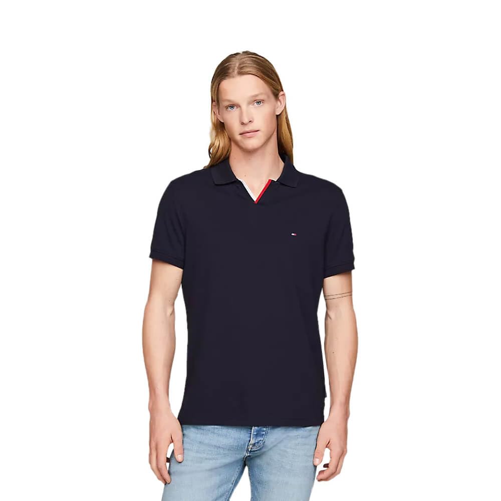 Tommy Hilfiger Men RWB Tipped V Collar Reg Polo S/S Polos, Blue, XL