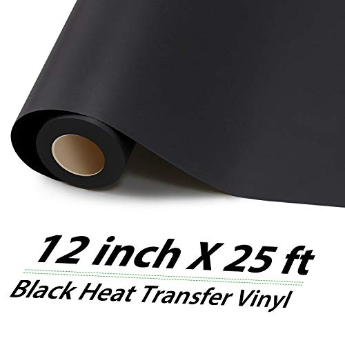 Htvront Black Heat Transfer Vinyl Roll - 12" X 25Ft Black Iron On Vinyl, Clothing Heavy Duty Black Htv Vinyl, Easy To Cut & Weed #TOP1