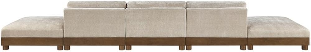 BOWERY HILL Contemporary 200" Modular Sofa, Taupe Chenille Fabric, 5-Piece Set with 3 Armless Chairs and 2 Ottomans, Art Deco Design, Rich Brown Walnut Finish, Solid Wood Frame, Versatile Living Room