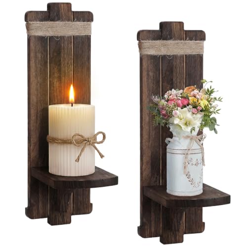 Alphatool Handmade Wooden Candle Sconces Set