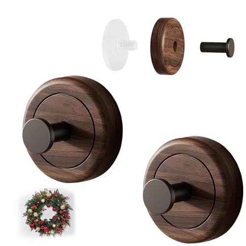 Adhesive Wooden Wall Coat Hooks,Hooks for Walls No Damage，2-Pack Suction