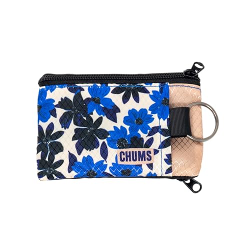 Image of Chums Surfshorts Wallet - Lightweight Slim Wallet with RFID Blocking Card & Clear ID Window - Zippered, Water Resistant w /Key Ring (Blue Floral)