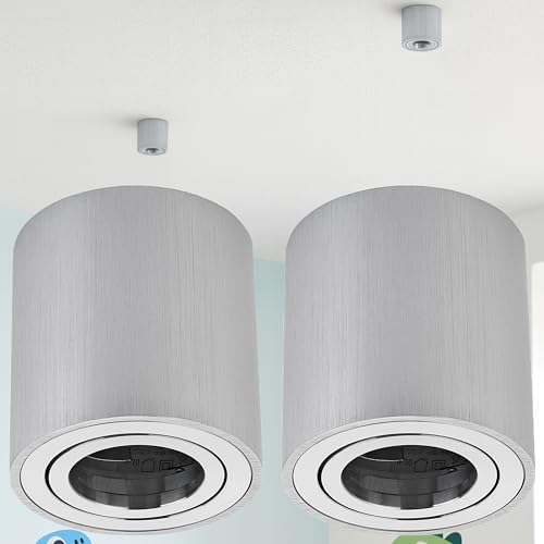 Sweet Led 2x Aufbaurahmen Silber GU10 Aufbauspots Rund Deckenspots aus Aluminium Deckenleuchte Aufputz schwenkbar Spots 230V Deckenlampe schwenkbar Aufbauleuchte