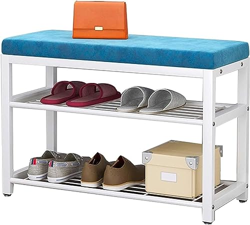 Tabouret de rangement à chaussures avec assise moelleuse en fer forgé noir
