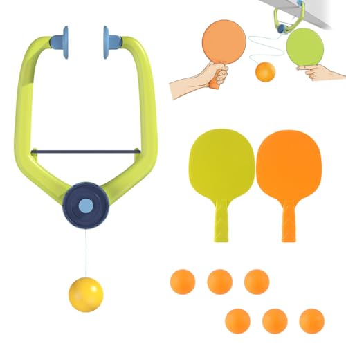 SquEqu Hanging Table Tennis Trainer with Doorway Clip Ping Pong Paddles Rackets and 6 Balls Table Tennis Training Set No Table Game for Kids Indoor Sports Door Frames Attachement Hit Shot Practice