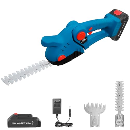 Cordless Hedge Trimmer Electric Shrub Trimmer Grass Shears Handheld Grass Cutter, Hedge Shear with 1 PCS Rechargeable Batteries and Charger for Garden, Lawn