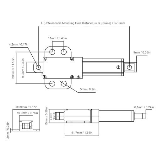 Mini actuador lineal 24V CC de 50N con protección contra sobrecorriente y 15 mm/s de velocidad 7