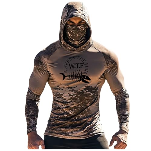 Men's Camo Sun Protection Hoodie with Mask UPF 50 Uv Long Sleeve Shirt Sun Shirt Uv Hooded Outdoor Rash Guard