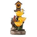 Glitzhome Farmhouse Sunflowers and Birdhouse Fountain Polyresin Outdoor Decoration with Pump and LED Light, 28.5''H
