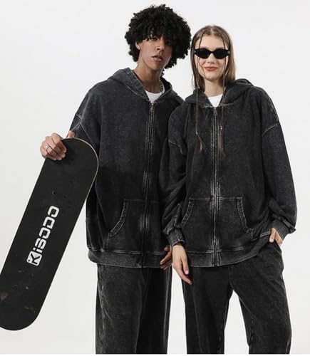 Mi Bo Tong Oversize Men's Zip-Up Hoodies Acid Wash Old Heavyweight Hoodies Casual Grunge Y2K Sweatshirt3