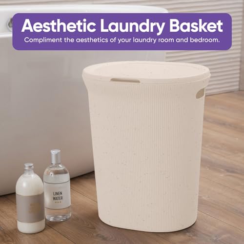 Image of Superio Ribbed Collection - Eco-Friendly Decorative Plastic Laundry Hamper with Lid and Cut-Out Handles, (2 Pack) Basket Organzier for Bedroom Bathroom College Dorm Room 40 Liter