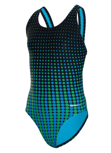 Sporti Athletic One Piece Swimsuit for Girl – Wide Strap Swimwear, Chlorine Resistant, UPF 50+, Comfortable Compression Fit, Durable Lycra – Ideal for Training and Competition Swim - Blue/Green - 26