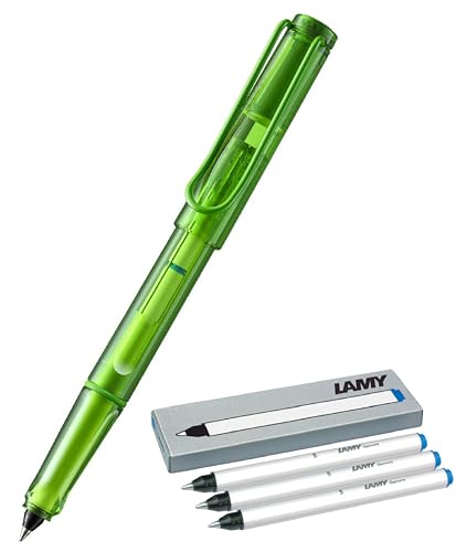 Lamy balloon Tintenroller 311- Volltransparenter Rollerball in der Farbe Blau mit markantem Griffstück und pulverbeschichtetem Metallclip (Lime + 6 Tintenrollerpatronen)