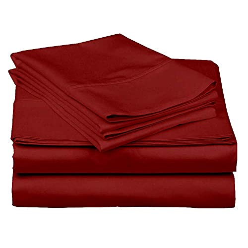 Image of 1800 Brushed Microfiber Solid Flat Soft and Breathable Double BedSheet with 2 Pillow Cover- Burgundy