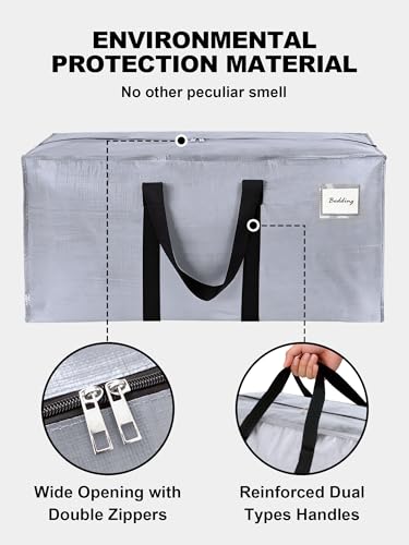 Image of HOMESURE Supports 200lbs Heavy Duty Moving Bags - Strong Zipper & Wrap-Around Handles - Water-Resistant Storage Totes, Durable Alternative to Moving Boxes - 8 Pack - Silver