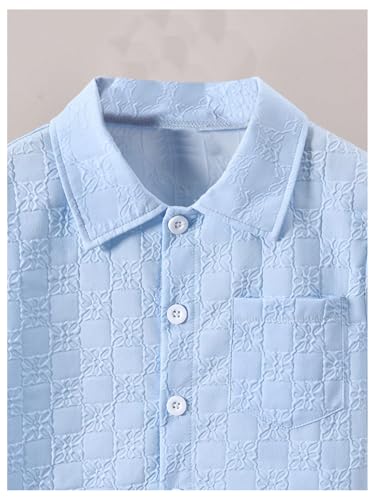 Image of GORGLITTER Boy's Summer Outfits Vacation Beach Linen Sets 2 Piece Sets Short Sleeve Button Down Shirts Top and Shorts