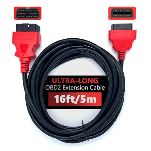 JUTA OBD2 Extension Cable Ultra-Long 16ft/5m 16-Pin OBD-II Male to Female Extension Cord OBDII Diagnostic Extender Adapter - 16ft/5m