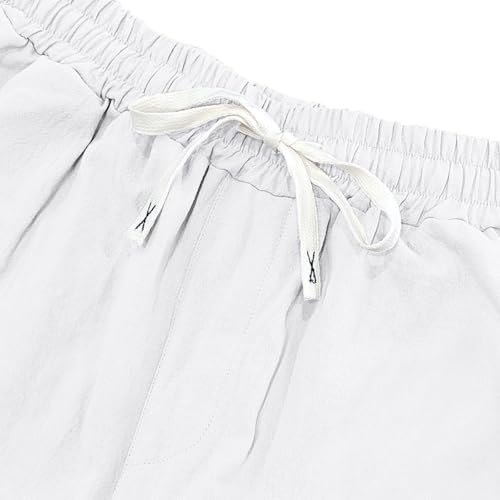 Mens Straight-Legs Elastic Waist Drawstring Lightweight Trousers Linen Pants Casual Summer Beach Pants with Pockets4