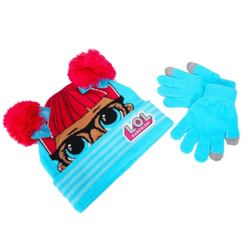LOL Surprise Beanie and Gloves Set - Bundle with Blue LOL Surprise Knit Winter Hat with Pom Poms, Mittens, Stickers for Toddlers | LOL Surprise Gifts for Kids, Girls2