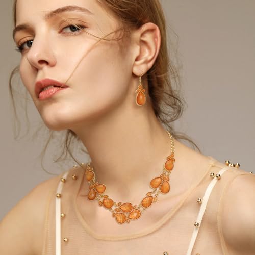 Firstmeet Shiny Resin Water Drop Collar Necklace with Earrings Dreamy Irregular Colors Jewelry Set2