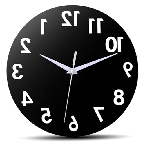 Horloge à l'envers, chiffres inhabituels, horloge dans le sens inverse des aiguilles d'une montre, mur silencieux de 12 pouces, mur décoratif à piles pour salon,...