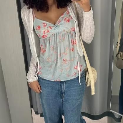 Flower Spaghetti Strap Tank Top Women 2000s Cute Summer Cami Y2k Grunge Vintage Coquette Clothes2