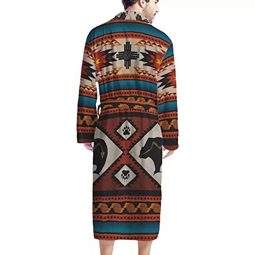 Afpanqz Tribal Aztec Bear Bathrobes For Mens Shawl Collar Classic Pajama With Belt Self-Tie V-Neck Extra Long Warm Textured Robes Long Sleeve Comfortable Sleepwear Kimono Robes Big & Tall Brown #TOP1