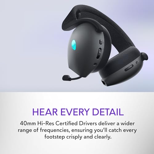 Image of Alienware Tri-Mode Wireless Gaming Headset AW725H - Wired /Wireless, Bluetooth 5.3, Audio Output - 20 Hz, Mini-Phone (3.5mm), Battery Talk Time Up to 55 Hrs (Bluetooth), Dark Side of The Moon