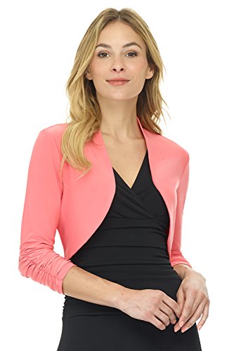 Image of Rekucci Women's Chic Soft Knit Stretch Bolero Shrug with Ruched Sleeves