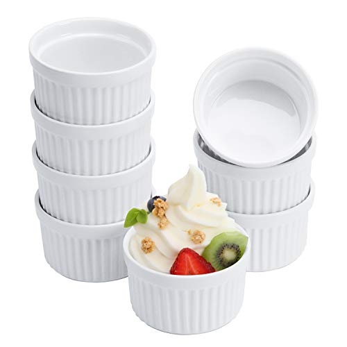 La Mejor Recopilación de Ramequin Top 10. 41 Juego de 8 ramequíes de porcelana de 118 ml, platos de soplado para hornear, cuencos para crema quemada, crema pastelera, pudín, mini postres, mermeladas, salsas, ramequines para...