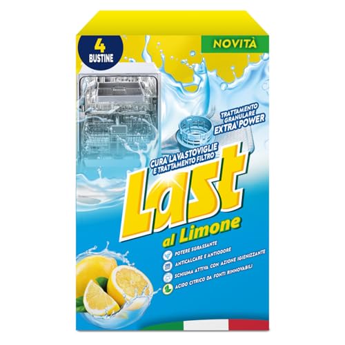 Last al Limone, Cura Lavastoviglie e Trattamento Filtro, Trattamento Granulare Extra Power, Potere Sgrassante, Anticalcare e Antiodore, Azione Igienizzante - 4 Bustine