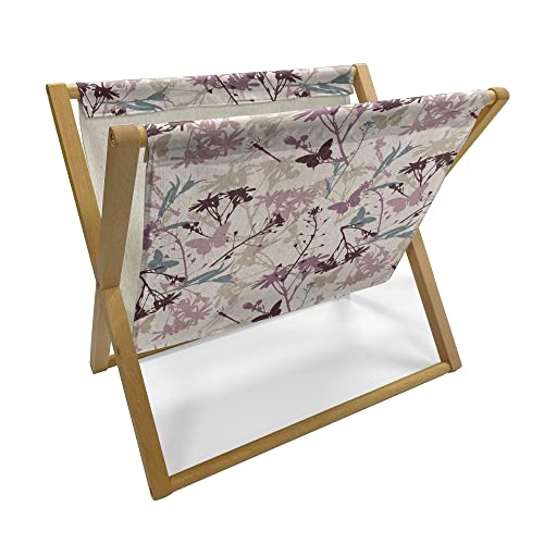 Ambesonne Floral Magazine and Book Holder, Butterfly and Dragonfly with