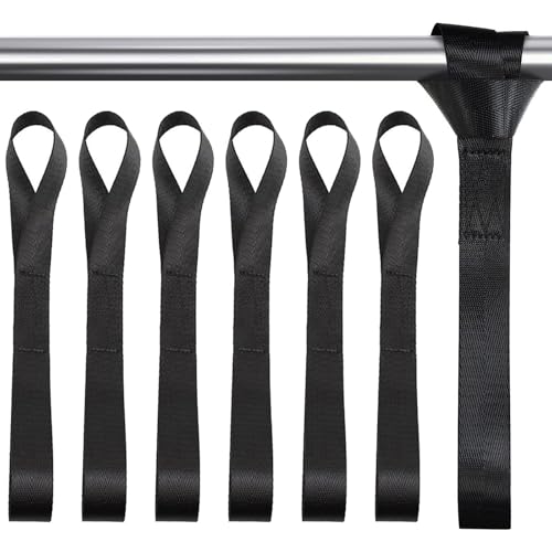 GIONAR Pack of 6 Loops, Lashing Loops, Tension Straps, Robust Tension Loops, Motorcycle Transport Straps, Load Securing Belt, 2.5 cm x 30 cm, for Car, Camping, Suspension (Black)