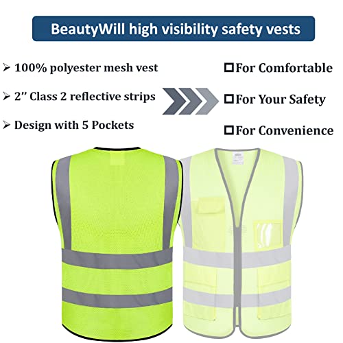 Beautywill Custom Logo 1Pcs Safety Vest Class 2 High Visibility Reflective Mesh Vest Yellow #TOP1