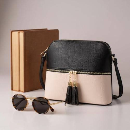 Image of SG SUGU Lunar Lightweight Medium Dome Crossbody Bag Shoulder Bag with Tassel | Zipper Pocket | Adjustable Strap