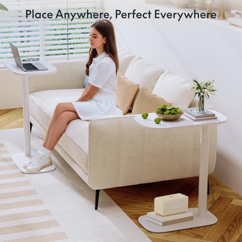 Image of FLEXISPOT Adjustable C Table Mobile Snack Side End Table Sofa Couch Bedside Table Laptop Cart TV Tray Night Stand Small Space Side Table(23.6 inch W x 13.8 inch D,White)