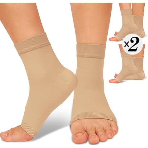 ACTINPUT 2 Pack Ankle Brace Compression Sleeve 8-15 mmHg Open Toe Сompression Socks Women&Men for Swelling,Plantar Fasciitis,Sprain Beige L/XL Cover